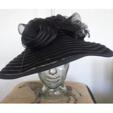 Church Lady/Derby Hat Bowler/Cloche Hat Black with Organza Flowers/Feathers  eb-15835547
